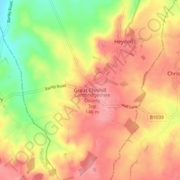 Топографическая карта Great Chishill, высота, рельеф