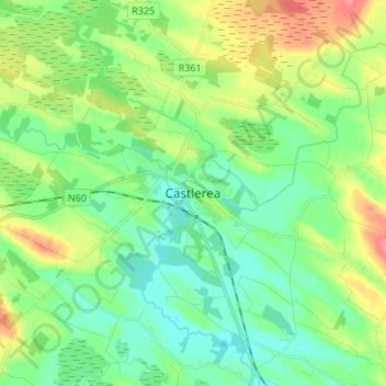 Топографическая карта Castlerea, высота, рельеф