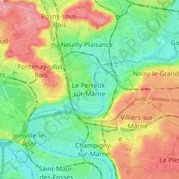 Топографическая карта Le Perreux-sur-Marne, высота, рельеф