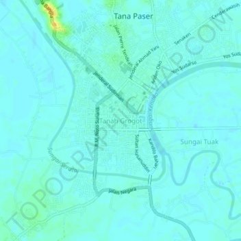 Топографическая карта Tanah Grogot, высота, рельеф