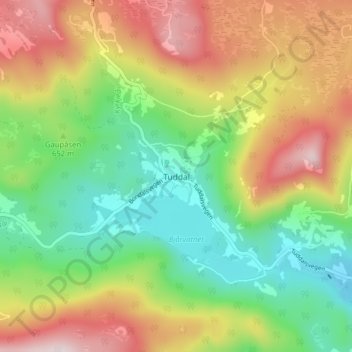 Топографическая карта Tuddal, высота, рельеф
