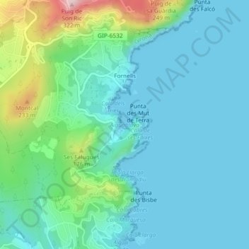 Топографическая карта Aiguablava, высота, рельеф