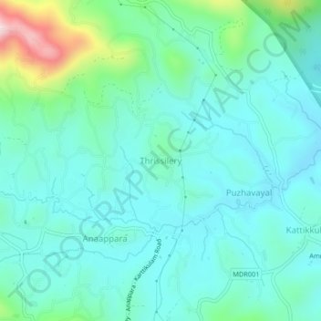 Топографическая карта Thrissilery, высота, рельеф