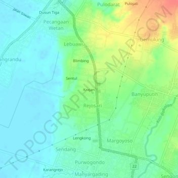 Топографическая карта Krajan, высота, рельеф