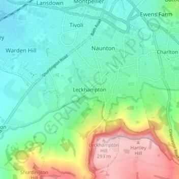 Топографическая карта Leckhampton, высота, рельеф