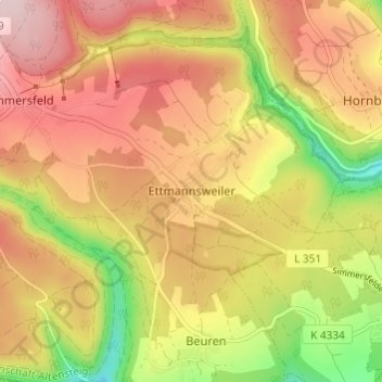 Топографическая карта Ettmannsweiler, высота, рельеф