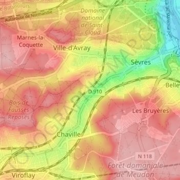 Топографическая карта Cité des Châtres Sacs, высота, рельеф