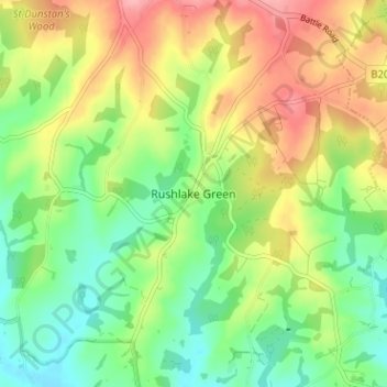 Топографическая карта Rushlake Green, высота, рельеф