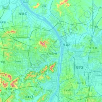 Топографическая карта Yuelu, высота, рельеф