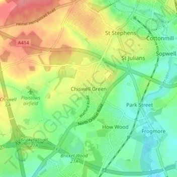 Топографическая карта Chiswell Green, высота, рельеф