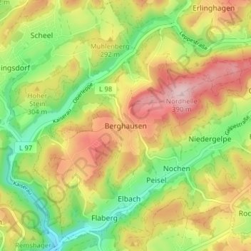 Топографическая карта Berghausen, высота, рельеф