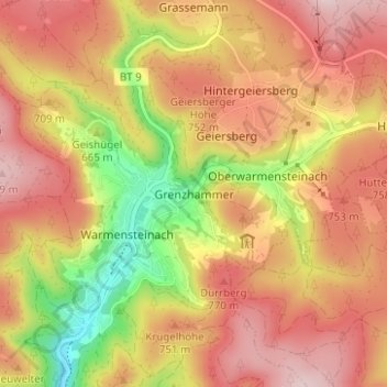 Топографическая карта Grenzhammer, высота, рельеф