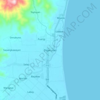 Топографическая карта Dipaculao, высота, рельеф