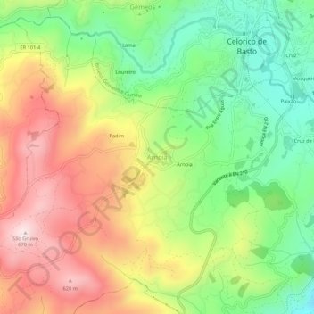 Топографическая карта Arnoia, высота, рельеф