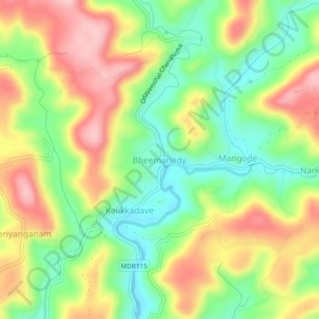Топографическая карта Bheemanady, высота, рельеф