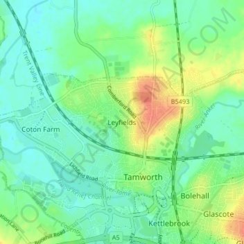 Топографическая карта Leyfields, высота, рельеф