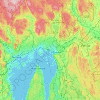 Топографическая карта Осло, высота, рельеф