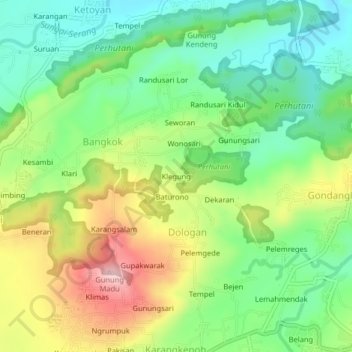 Топографическая карта Klegung, высота, рельеф
