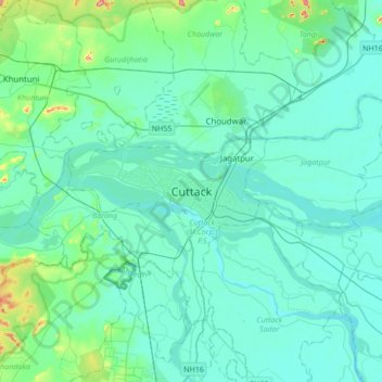 Топографическая карта Cuttack, высота, рельеф
