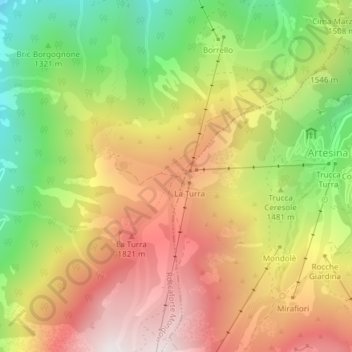 Топографическая карта Sella della Turra, высота, рельеф