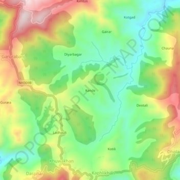 Топографическая карта Kande, высота, рельеф