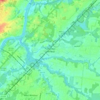Топографическая карта Plainsboro, высота, рельеф