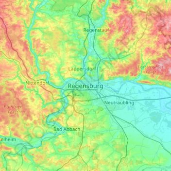 Топографическая карта Regensburg, высота, рельеф