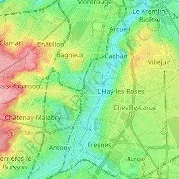 Топографическая карта Bourg-la-Reine, высота, рельеф