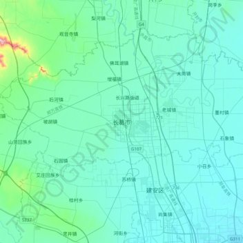 Топографическая карта 长葛市, высота, рельеф