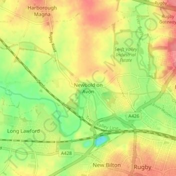Топографическая карта Newbold on Avon, высота, рельеф