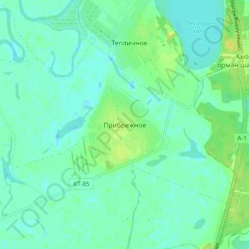 Топографическая карта Прибрежное, высота, рельеф