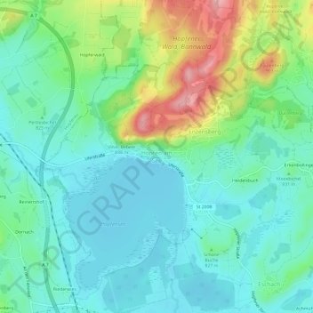 Топографическая карта Hopfen am See, высота, рельеф