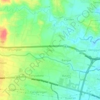 Топографическая карта Trayu, высота, рельеф