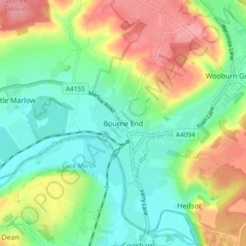 Топографическая карта Bourne End, высота, рельеф