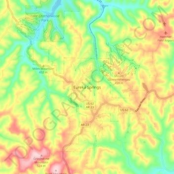 Топографическая карта Eureka Springs, высота, рельеф