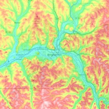 Топографическая карта Binghamton, высота, рельеф