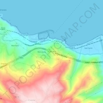 Топографическая карта Scafa Alta, высота, рельеф