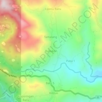 Топографическая карта Ruhukon, высота, рельеф