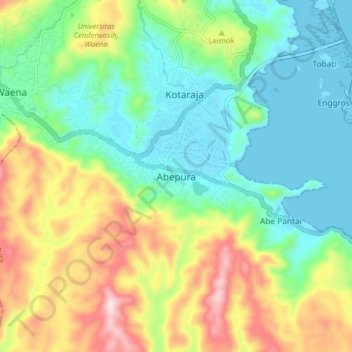 Топографическая карта Abepura, высота, рельеф