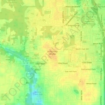 Топографическая карта Jacksonville Heights, высота, рельеф