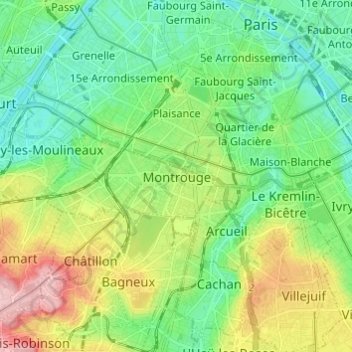 Топографическая карта Montrouge, высота, рельеф