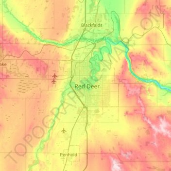 Топографическая карта Red Deer, высота, рельеф