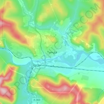 Топографическая карта Тында, высота, рельеф