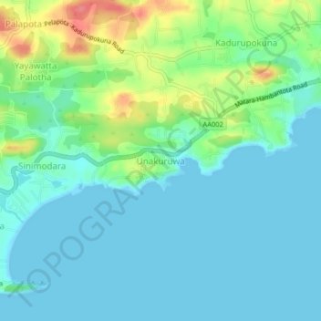 Топографическая карта Unakuruwa, высота, рельеф