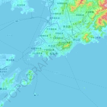Топографическая карта 青岛市, высота, рельеф