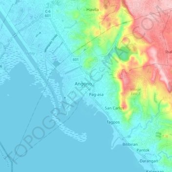 Топографическая карта Angono, высота, рельеф