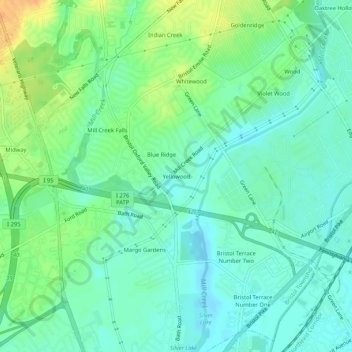 Топографическая карта Yellowood, высота, рельеф