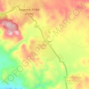 Топографическая карта Adi Angefom, высота, рельеф