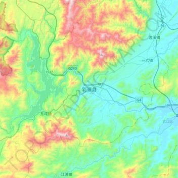 Топографическая карта 乳源县, высота, рельеф