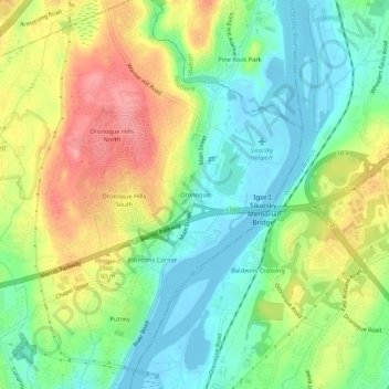 Топографическая карта Oronoque, высота, рельеф